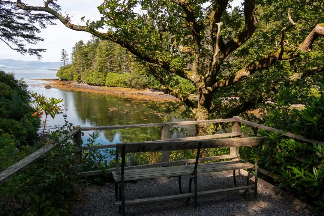 Derreen Garden banc point de vue sur la baie